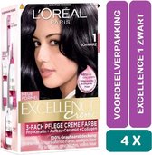L'Oréal Paris Excellence Haarkleuring 1 Zwart 4 Stuks Voorrdeelverpakking