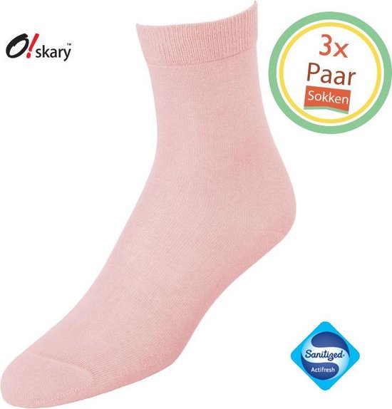 Sokken Dames | 3 Paar Damessokken roze | Licht roze damessokken | Anti-bacterieel door Zwitserse Sanitized® | Maat 39-41