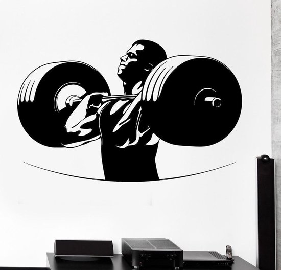 3D Sticker Decoratie Sports Wall Sticker Sport Powerlifting Bodybuiliding  Barbell... | bol