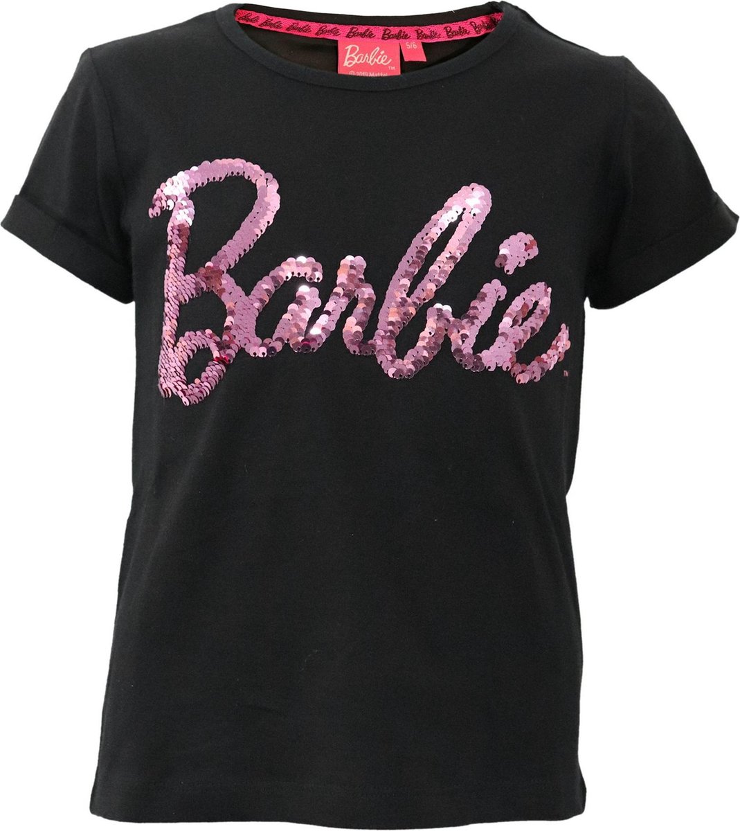 leerling Slim gek geworden Barbie Pink Sequin Logo - Reversible Sequin - Meiden T-Shirt Zwart -5-6  Jaar | bol.com