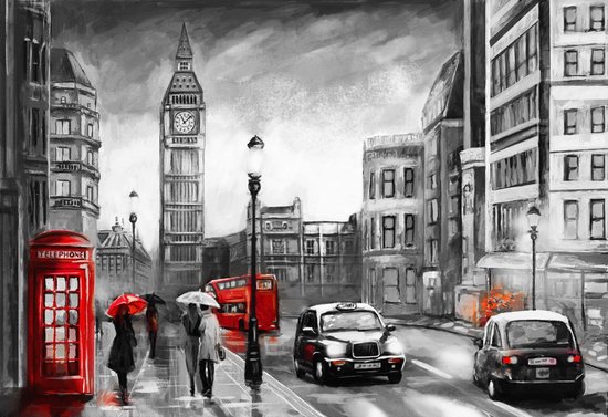 100% Nederlandse Productie! │ Diamond Painting │ Straatzicht Londen Big Ben Taxi │ Formaat 60 x 40 cm │ Diamond Painting Pakket Volwassenen │ Volledige bedekking │ Vierkant │ Full │ Flitzz Diamond Painting