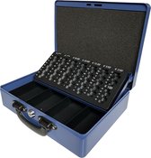 ACROPAQ Geldkistje - Premium, Geldkist groot met sleutel, 30 x 25 x 9 cm - Geldkluis met muntsorteerder - Blauw