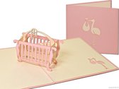 Popcards popupkaarten - Roze Wiegje Baby kaart Geboorte Meisje pop-up kaart 3D  wenskaart