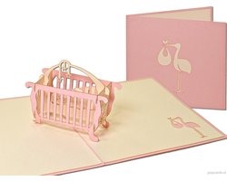 Popcards popupkaarten - Roze Wiegje Baby kaart Geboorte Meisje pop-up kaart 3D wenskaart