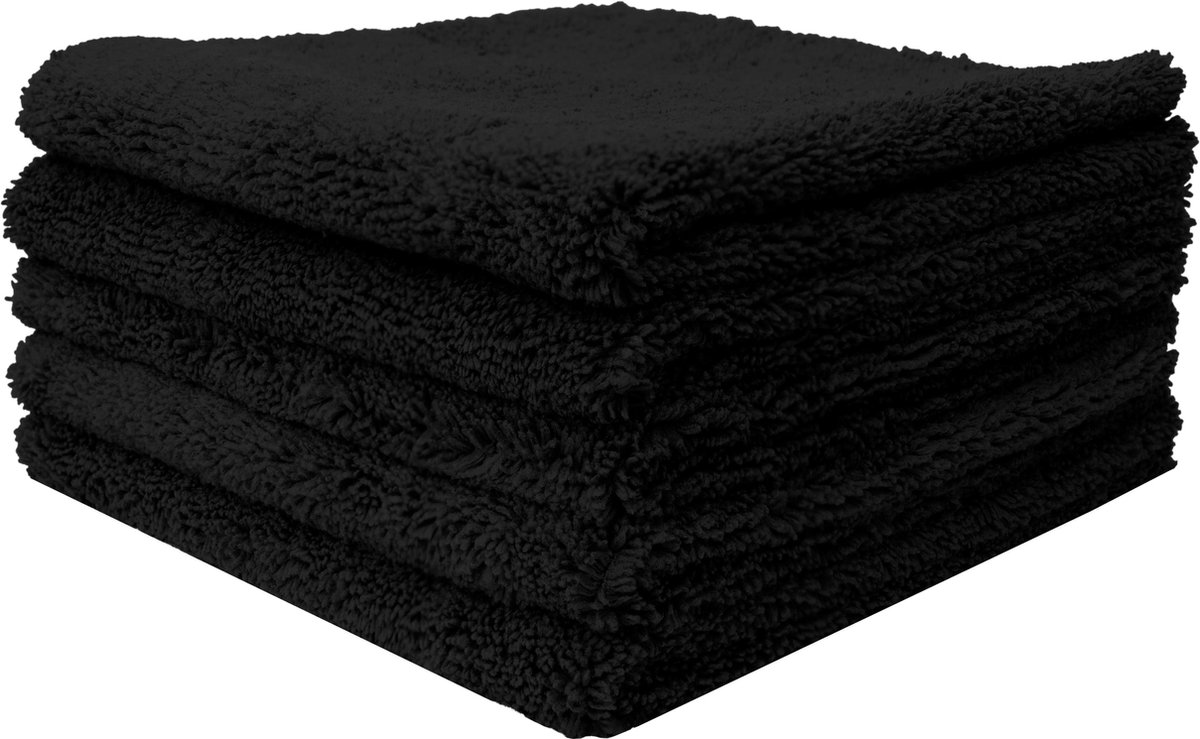 Goedkoopste Microvezel Doeken Super Zacht - 5-PACK / 5 Stuks - 40x40cm - Zwart - Pluche Plush Microfiber Microvezeldoekjes Microvezeldoeken Doekjes - Edgeless - Auto Car Cleaning & Detailing