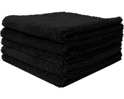 Microvezel Doeken Super Zacht - 5-PACK / 5 Stuks - 40x40cm - Zwart - Pluche Plush Microfiber Microvezeldoekjes Microvezeldoeken Doekjes - Edgeless - Auto Car Cleaning & Detailing