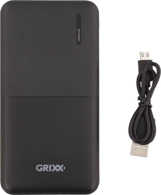 Grixx Powerbank - 10.000mAh - zwart - incl. kabel - 2 outputs - led  indicator - USB C... | bol