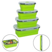 Set van 4 inklapbare bewaarbakjes - voedsel containers van siliconen - Bento box groen