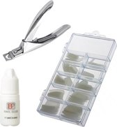 Nageltips Naturel Voordeel Set - Naturel Tips + Nagellijm 3ML + Tipknipper - Professionele markt