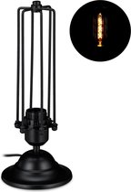 Relaxdays tafellamp industrieel - draadlamp - E27 fitting - nachtlampje - zwart