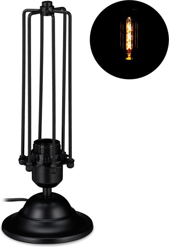 Relaxdays tafellamp industrieel - draadlamp - E27 fitting - nachtlampje -  zwart | bol