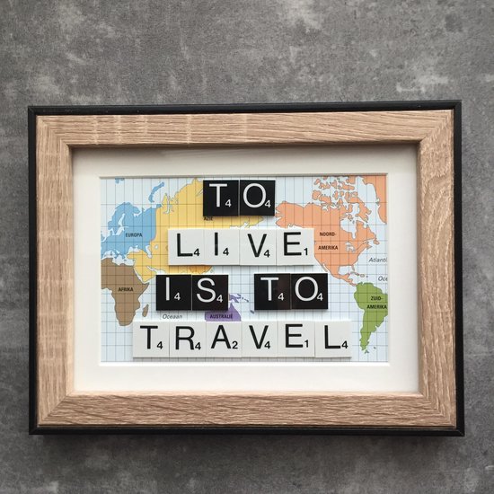 Schilderijtje 3D. To Live Is To Travel. 16 x 21 cm.