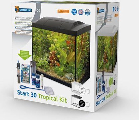 Superfish Aqua LED 30 Tropical Kit Aquarium Met Filter En Verwarming - 36 x 23 x 39 cm - 30L - Zwart