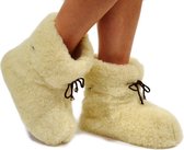 Sheepsjop® Wollen sloffen - 100% schapenwol, Zeemleren zool, Creme - Unisex - maat 40