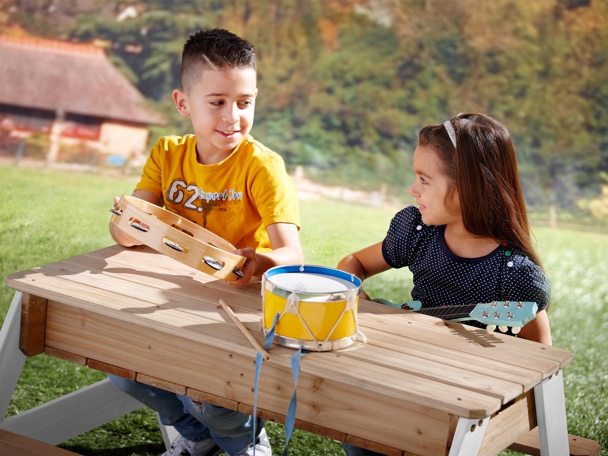 AXI Nick Zand & Water Picknicktafel in Bruin/Wit voor kinderen - Met in hoogte verstelbare Parasol in Blauw/Wit - Multifunctionele Picknick tafel van FSC hout - Picknick tafel voor kinderen van hout — afbeelding 12