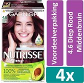 Garnier Nutrisse Crème Haarverf 4.6 Diep Rood Middenbruin 4 stuks Voordeelverpakking