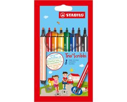 STABILO Trio Scribbi - Ergonomische Viltstift - Onverwoestbaar Door Meeverende Schrijfpunt - Etui met 8 Kleuren