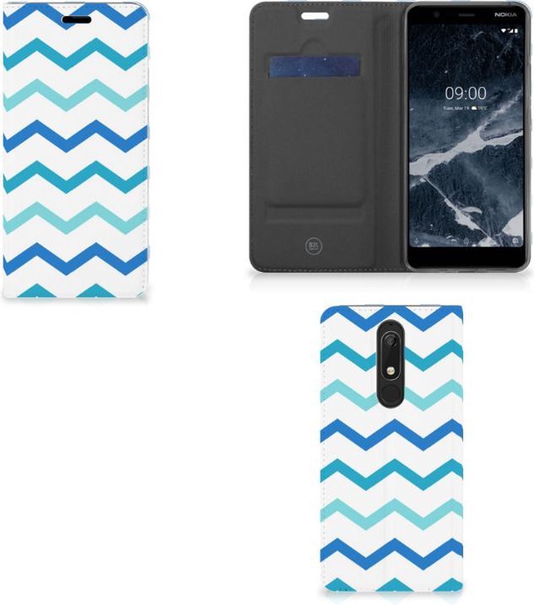 Nokia 5.1 (2018) Hoesje met Magneet Zigzag Blauw