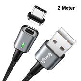 DrPhone iCON 2 Meter - Magnetische Type C Kabel USB-C oplaadkabel + Datakabel - 3.0A Support - Snellader - Zwart