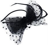 Jessidress Luxe Feestelijke Haar Diadeem met grote strik met veren - Zwart