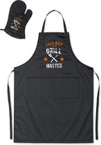 Mijncadeautje - Barbecueschort - Grill Master met Bestek - zwart - XXL 97 x 68 cm - gratis BBQ- handschoen