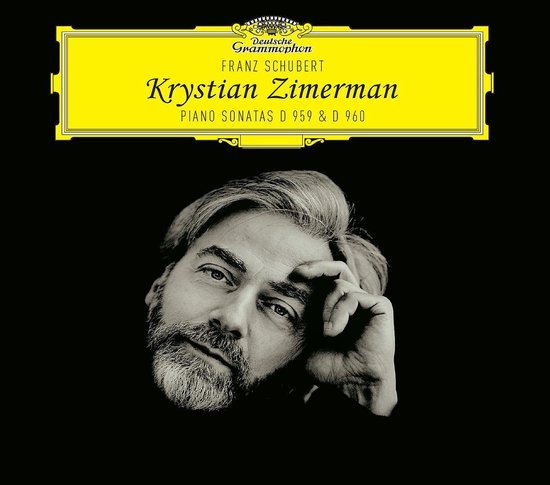 Albumhoes met een portret van Krystian Zimerman, 'Franz Schubert: Piano Sonatas D 959 & D 960'.