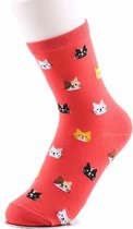 Sokken met kattenkopjes kleur Rood Unisex kat - kattensokken maat 36-41
