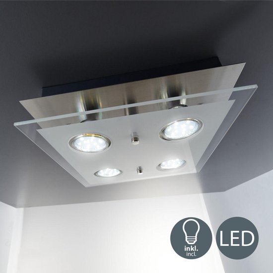 B.K.Licht - LED Plafondlamp - 4 lichtpunte - met glas - woonkamer  plafonniére - met... | bol.com