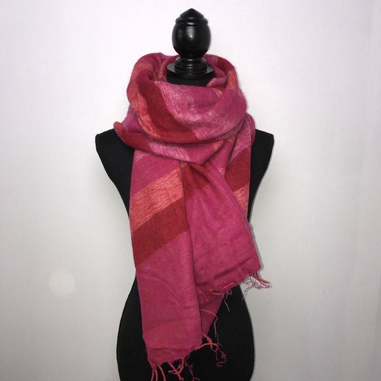 Zachte dames sjaal - fuchsia - roze - rood gemêleerd omslagdoek 80x190cm |  bol.com