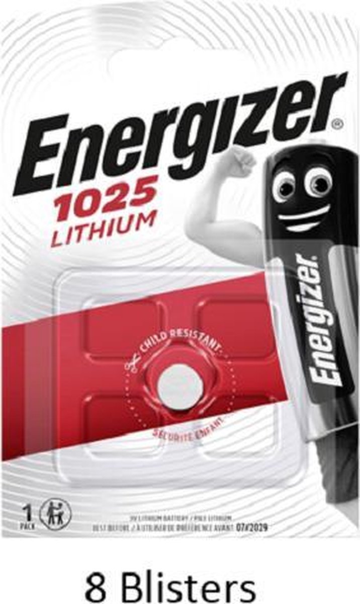 8 stuks (8 blisters a 1 stuk) Energizer Lithium CR1025 3V