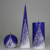 Kerst Kaarsen Set Handgeschilderd - Kerstboom - Wit/Blauw - kerst - kaars - kerstverlichting