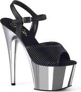 Pleaser Sandaal met enkelband -37 Shoes- ADORE-709 Zwart/Chroomkleurig