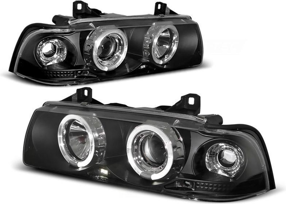 Koplampen dual halo rims BMW E36 12 90-08 99 ANGEL EYES ZWART