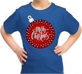 Foute kerst shirt / t-shirt - grote kerstbal merry christmas blauw voor kinderen - kerstkleding / christmas outfit M (116-134)