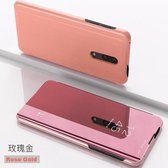 Clear View Mirror Stand Cover + PET Screenprotector voor OnePlus 7 Pro _ Roze Goud