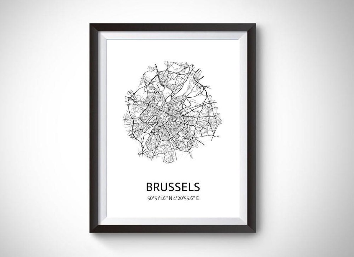 Poster Brussel Zwart/Wit 20x30cm Industriele Kaart Brussel
