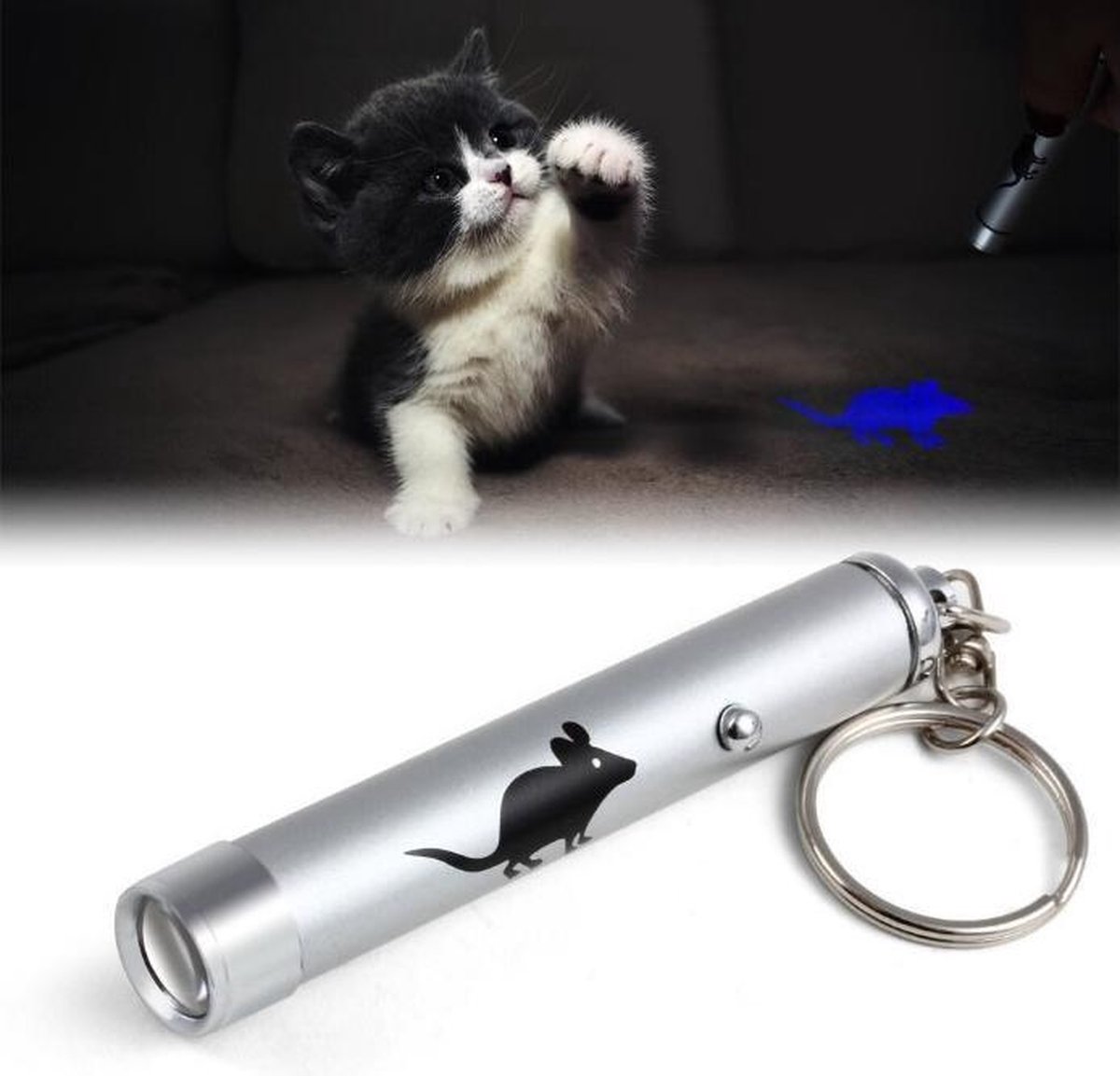 Led Laser lampje lamp kat - speelgoed - laserlampje - kattenspeelgoed - muis - zilver - incl. batterijen - Merkloos