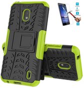Nokia 2.2 Robuust Hybride Groen Cover Case Hoesje - 1 x Tempered Glass Screenprotector AGTBL