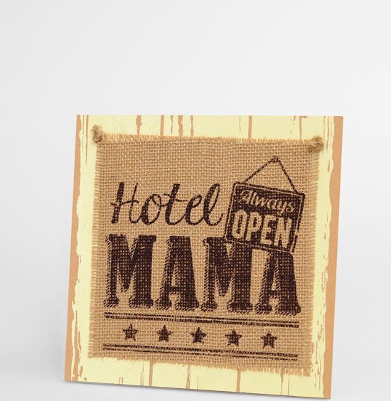 Wooden Sign hotel mama - 20 x 20 cm - Wanddecoratie - Paper Dreams Bordje Mama 20 Cm Hout Naturel - Moederdag - Moederdag cadeau - Kado voor Moederdag - Verras je moeder - Hotel Mama - Always Open - Gastvrije mama