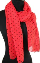 Rode dames sjaal met kleine zwarte stippen half transparant chiffon - 50 x 160 cm