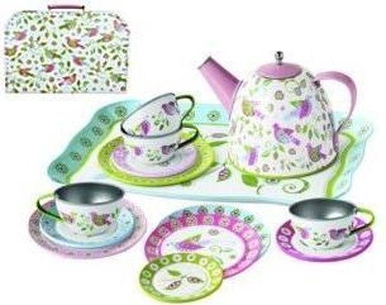 Simply for Kids - Tinnen theeset in koffer - Lente vogels (15-delig) van Simply for kids — afbeelding 5