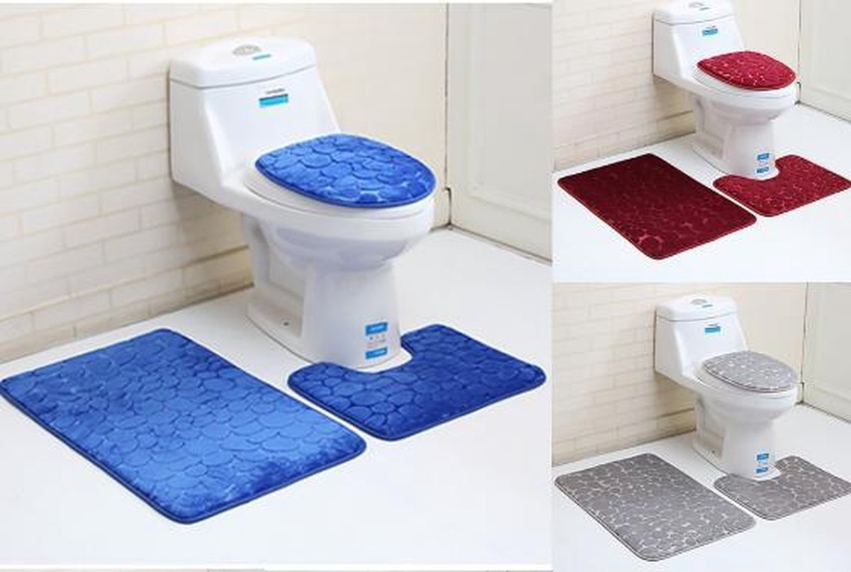 verlies Afzonderlijk Neuken Anti slip badmat set 3 delig blauw (bad mat, wc mat, wc cover) - stapstenen  | bol.com