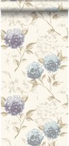 ESTAhome behang hortensia's pastelblauw en lila paars - 128023 - 53 cm x 10,05 m