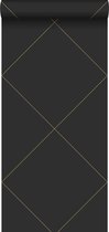 Origin behang grafische lijnen zwart en goud - 347719 - 0.53 x 10.05 m