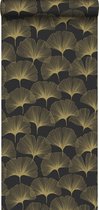 Papier peint Origine feuilles de ginkgo noir et or - 347734-0,53 x 10,05 m