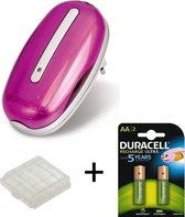 Duracell Mini Lader Roze + batterij doosje + 2 Duracell AA Oplaadbare Batterijen - 2500 mAh