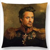 Kussenhoes acteur Robert Downey jr. Robert Downey print op kussenhoes. Iron Man print kussenhoes.