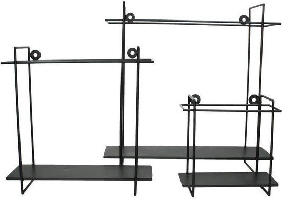 Wandrek - 3 - delig - Metaal - Set van 3 - 40 x 40 x 12 cm - Bloemrek - Wanddecoratie