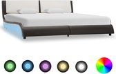 Bedframe Grijs Wit 180x200 cm Kunstleer met LED (Incl LW Led klok) - Bed frame met lattenbodem - Tweepersoonsbed Eenpersoonsbed