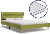 Bed met Traagschuim Matras Groen 140x200 cm Stof met LED (Incl LW Led klok) - Bed frame met lattenbodem - Tweepersoonsbed Eenpersoonsbed